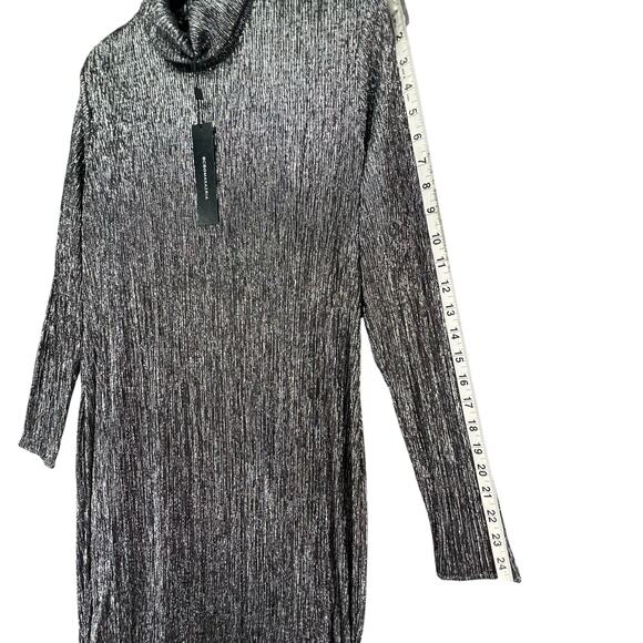 BCBGMAXAZRIA Midi Dress Large Gunmetal Glitter Mesh Bodycon Evening Glamour NEW - Picture 11 of 16